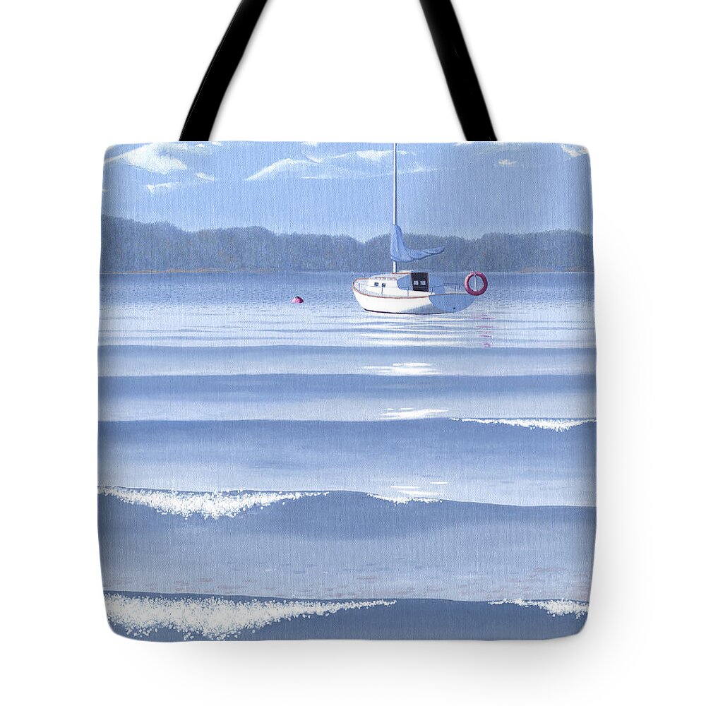 Sailboat Tote Bag featuring the painting From the beach by Gary Giacomelli