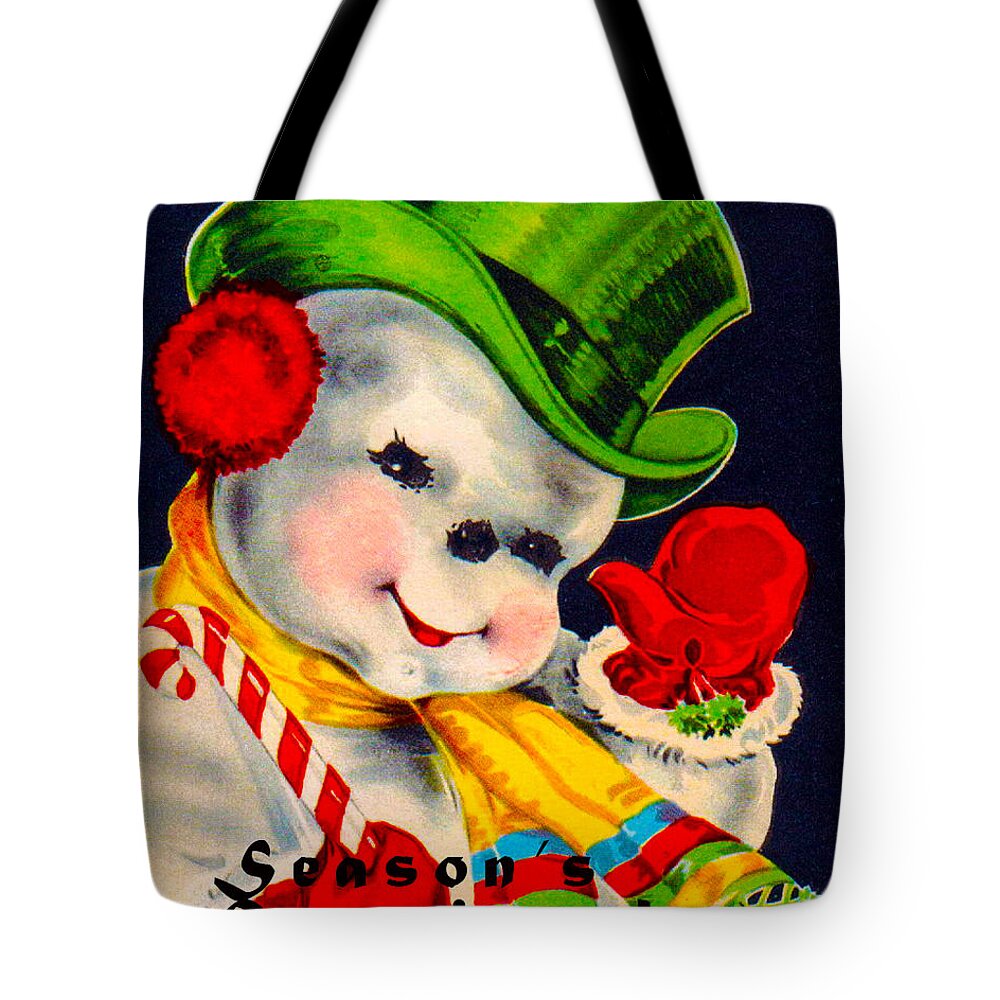 Vintage Christmas Card Image Tote Bag featuring the digital art Frosty The Snowman #2 by Vintage Christmas Card Image