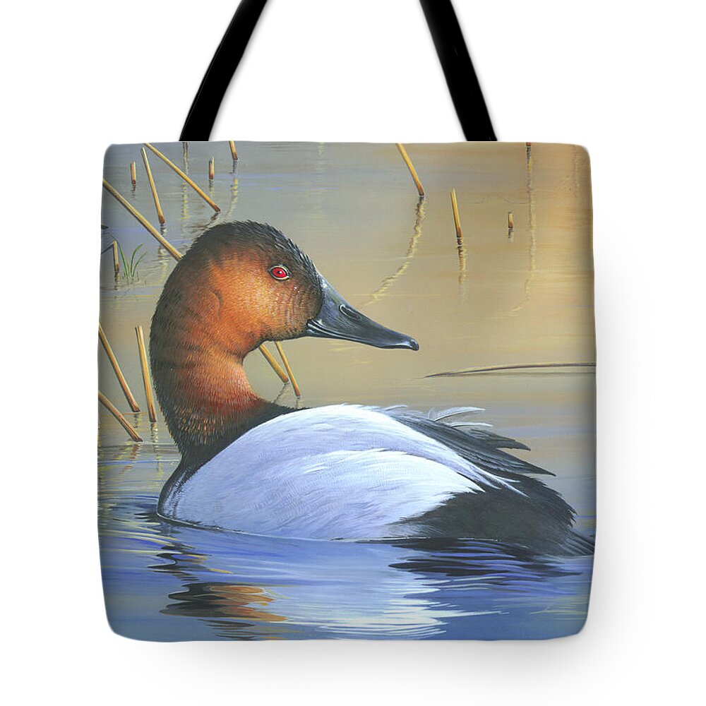 Canvasback Tote Bag featuring the painting Golden Reflections by Mike Brown