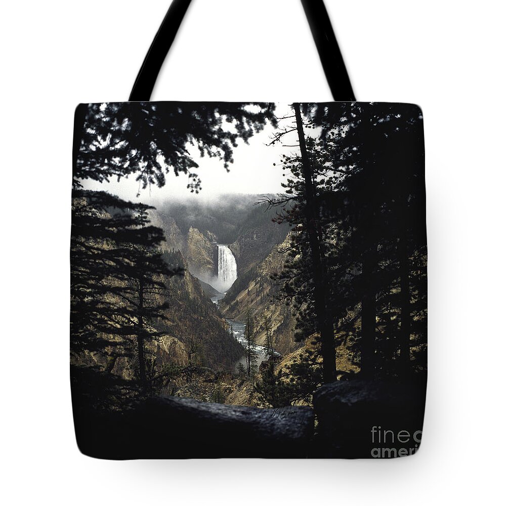 Waterfall Tote Bag featuring the photograph Grand Canyon Of The Yellowstone-Signed by J L Woody Wooden
