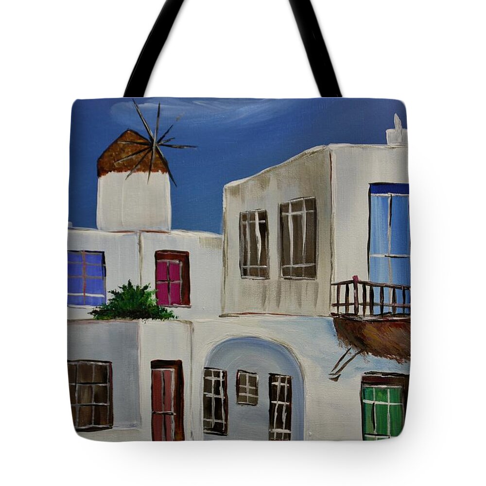 Greece Tote Bag featuring the painting Greek Village by Janice Pariza