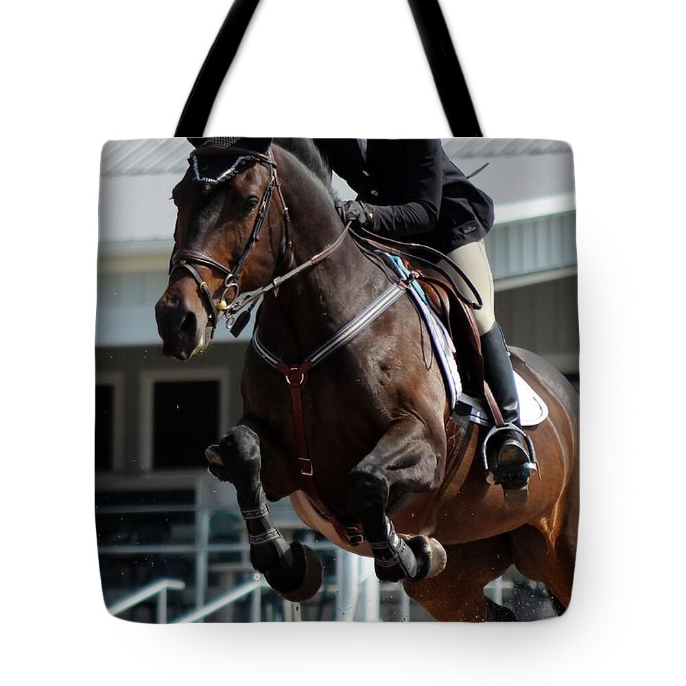 Equestrian Tote Bag featuring the photograph Jumper10 #2 by Janice Byer
