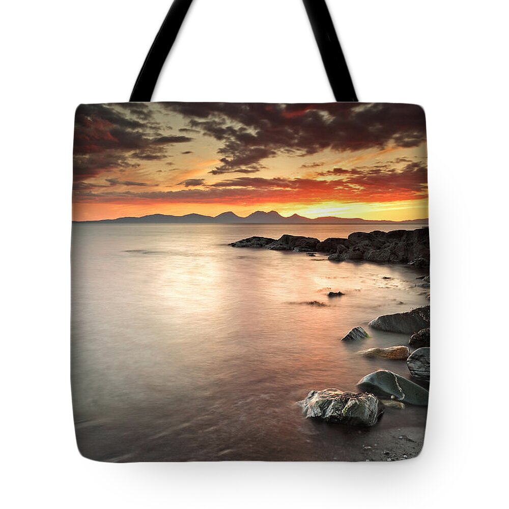 Sunset Tote Bag featuring the photograph Jura Sunset #1 by Grant Glendinning