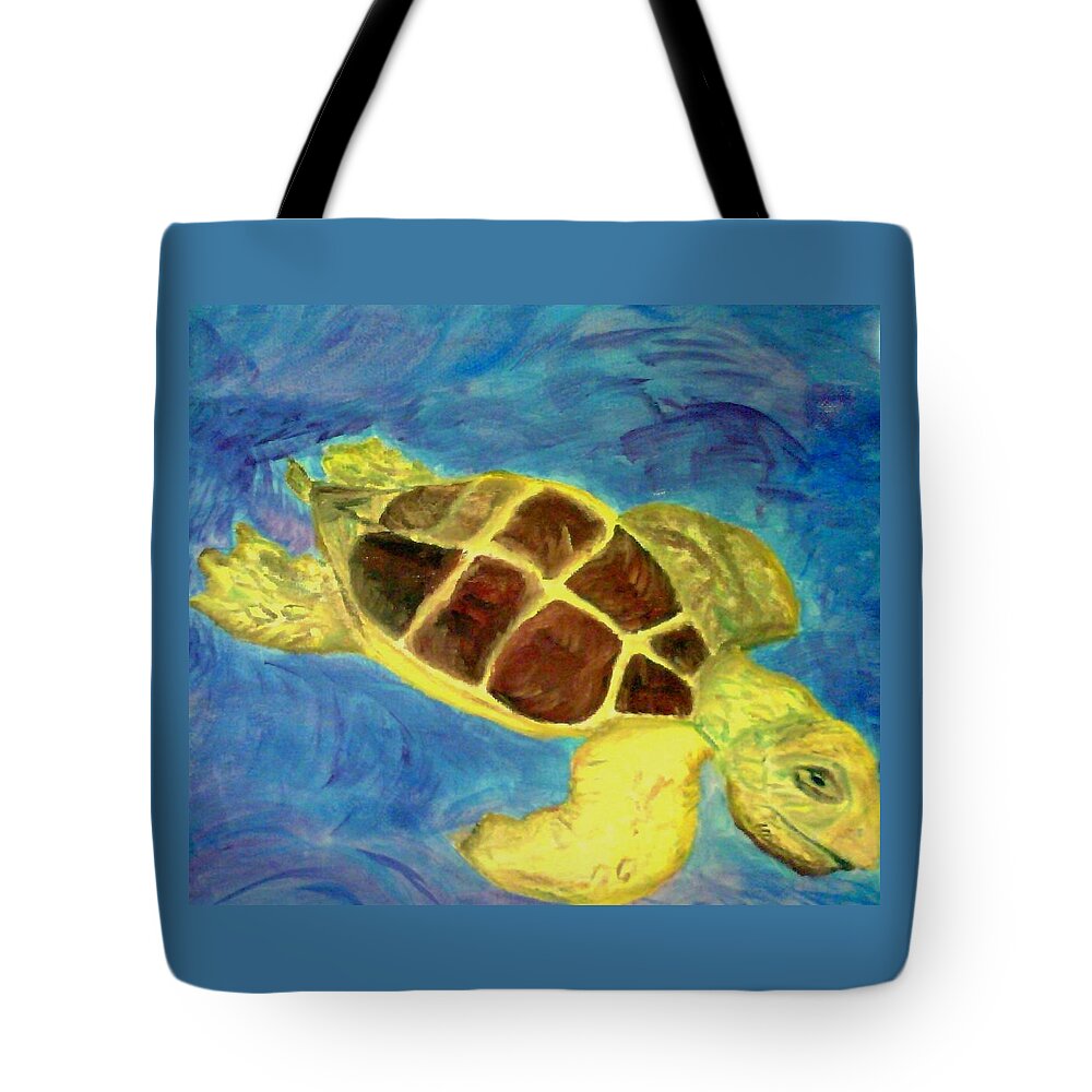 Loggerhead Turtle Tote Bag featuring the painting Loggerhead Freed by Suzanne Berthier