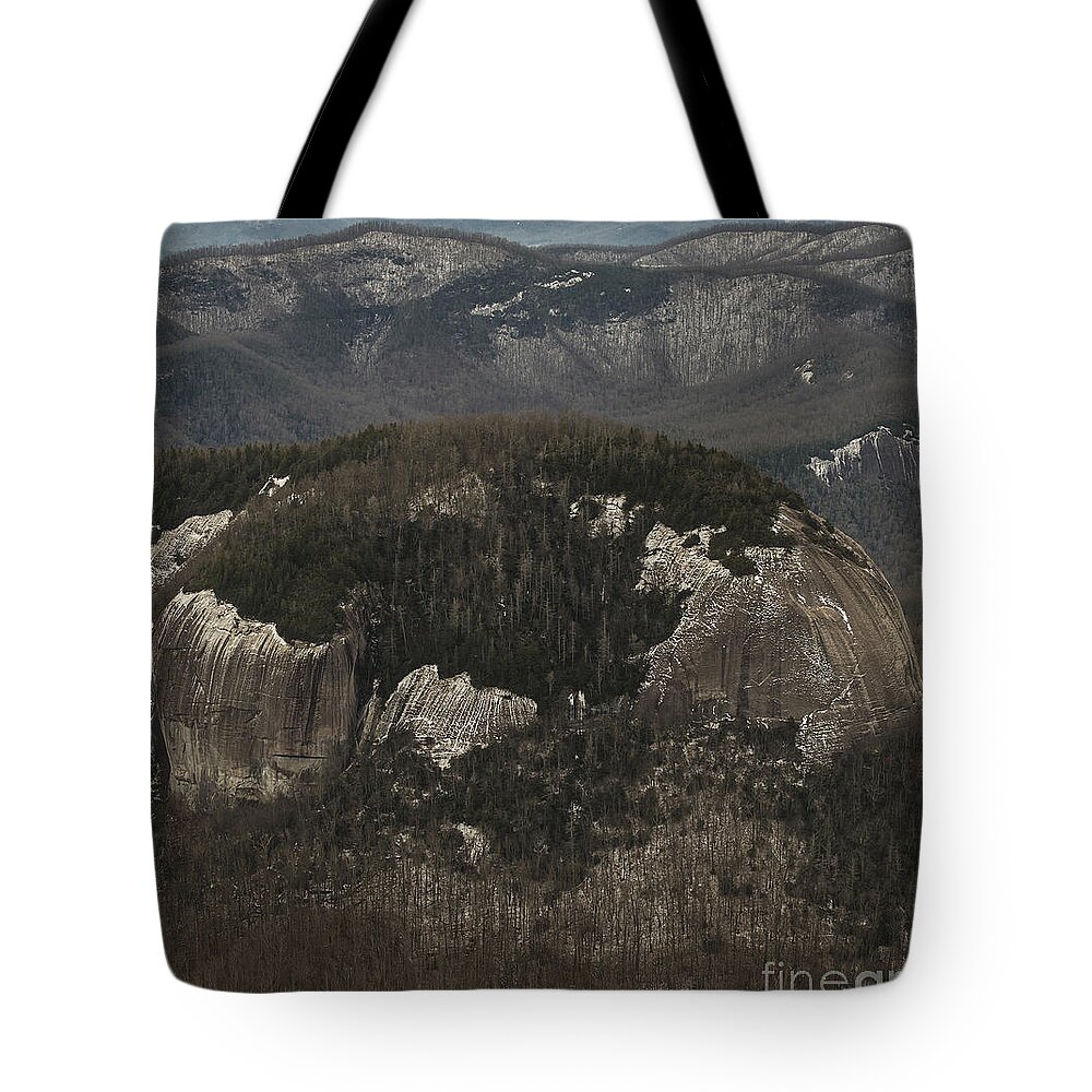 North Carolina Tote Bag featuring the photograph Looking Glass Rock by Blue Ridge Parkway - Aerial Photo #4 by David Oppenheimer