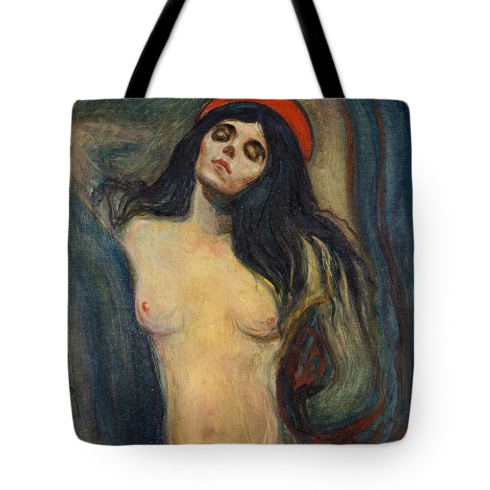 Edvard Munch Tote Bag featuring the painting Madonna #2 by Edvard Munch