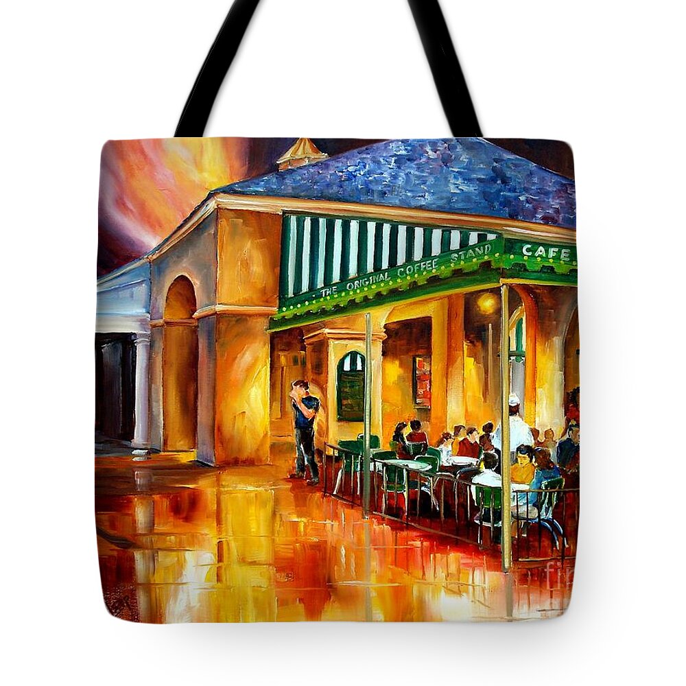 New Orleans Tote Bag featuring the painting Midnight at the Cafe Du Monde #2 by Diane Millsap