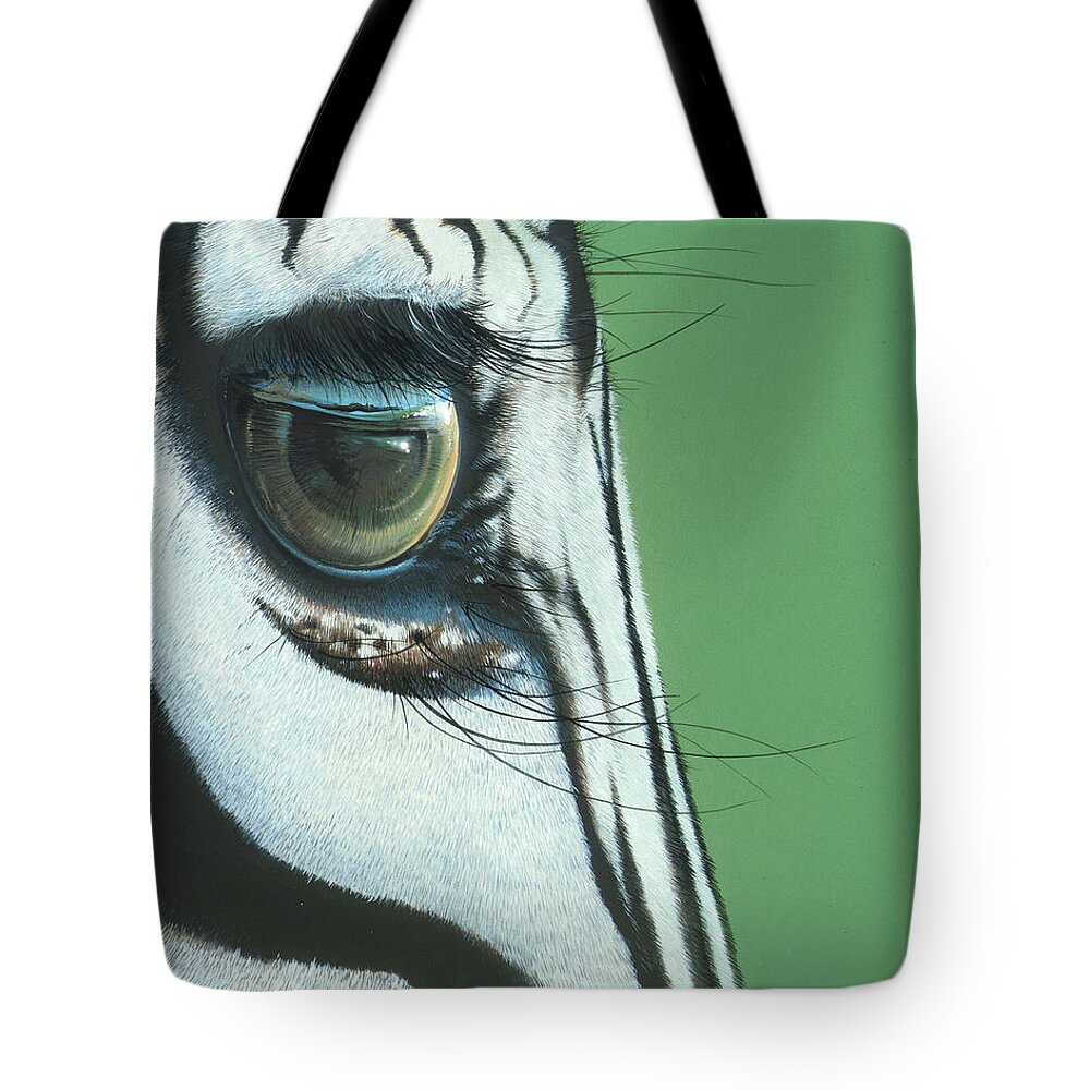 Zebra Paintings Tote Bag featuring the painting Mirror to the Soul by Mike Brown