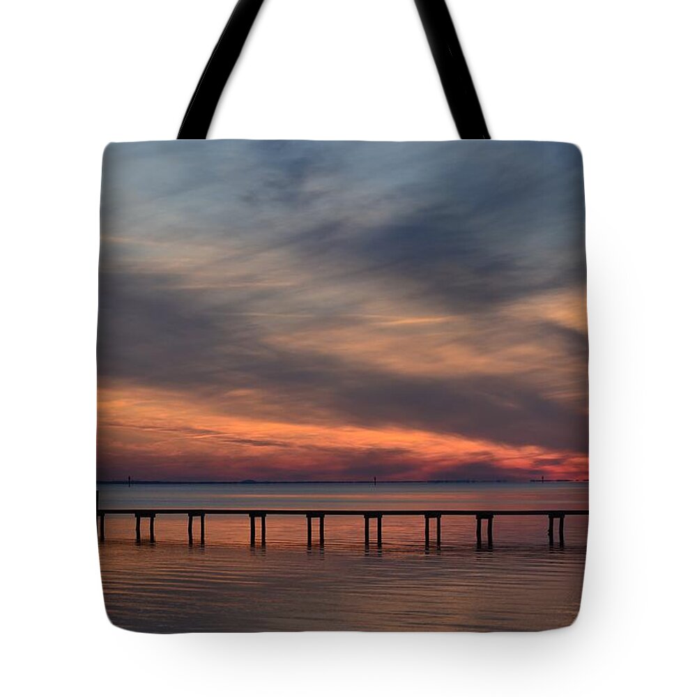 Mirrored Tote Bag featuring the photograph Mirrored Sunset Colors on Santa Rosa Sound #2 by Jeff at JSJ Photography