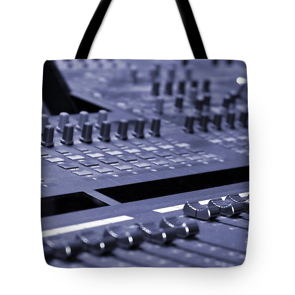 Analog Tote Bag featuring the photograph Mixing Console #2 by Henrik Lehnerer