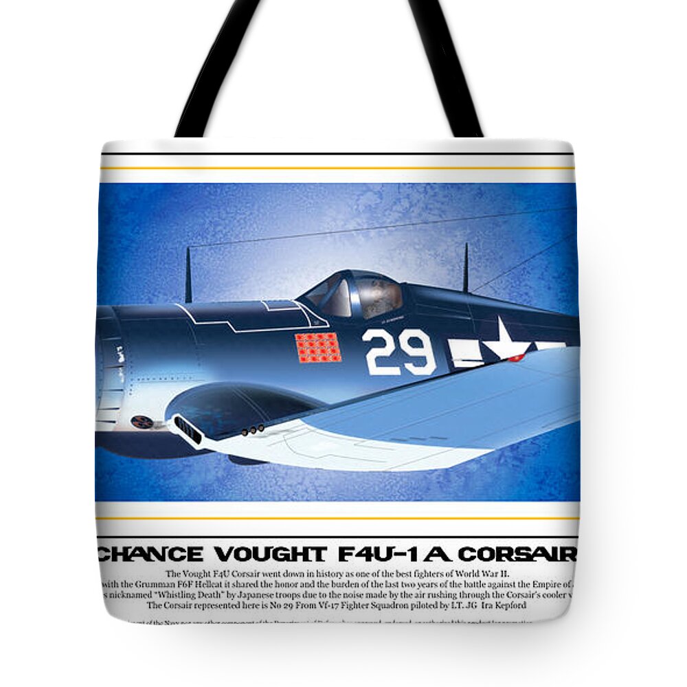 Corsair Drawings Tote Bag featuring the digital art Navy Corsair 29 #1 by Kenneth De Tore