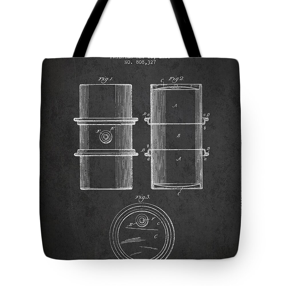 Oil Tote Bag featuring the digital art Oil Drum Patent Drawing From 1905 #5 by Aged Pixel