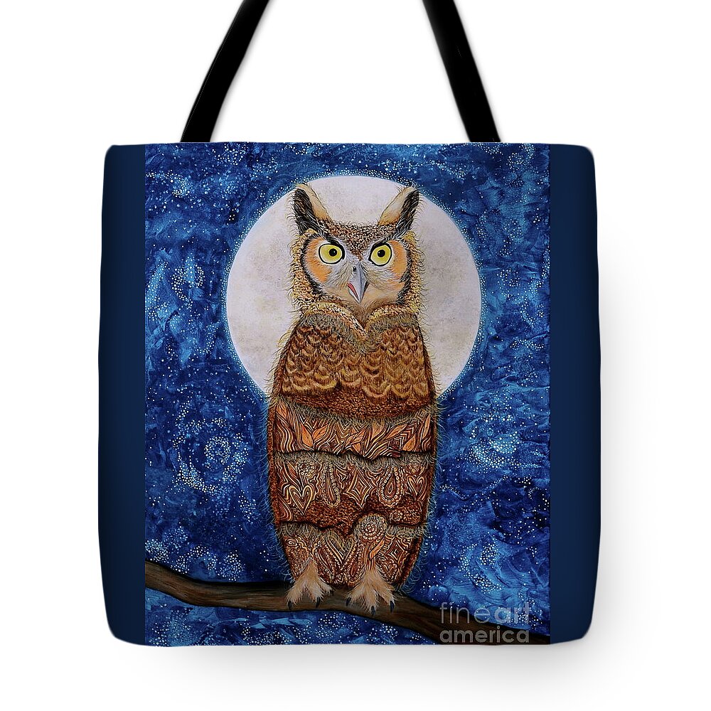 Owl Paintings Tote Bag featuring the painting Paisley Moon by Deborha Kerr