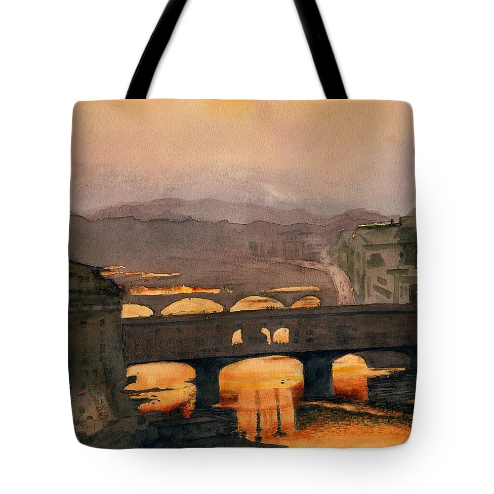 Italy Tote Bag featuring the painting Ponte Vecchio by Madeleine Holzberg
