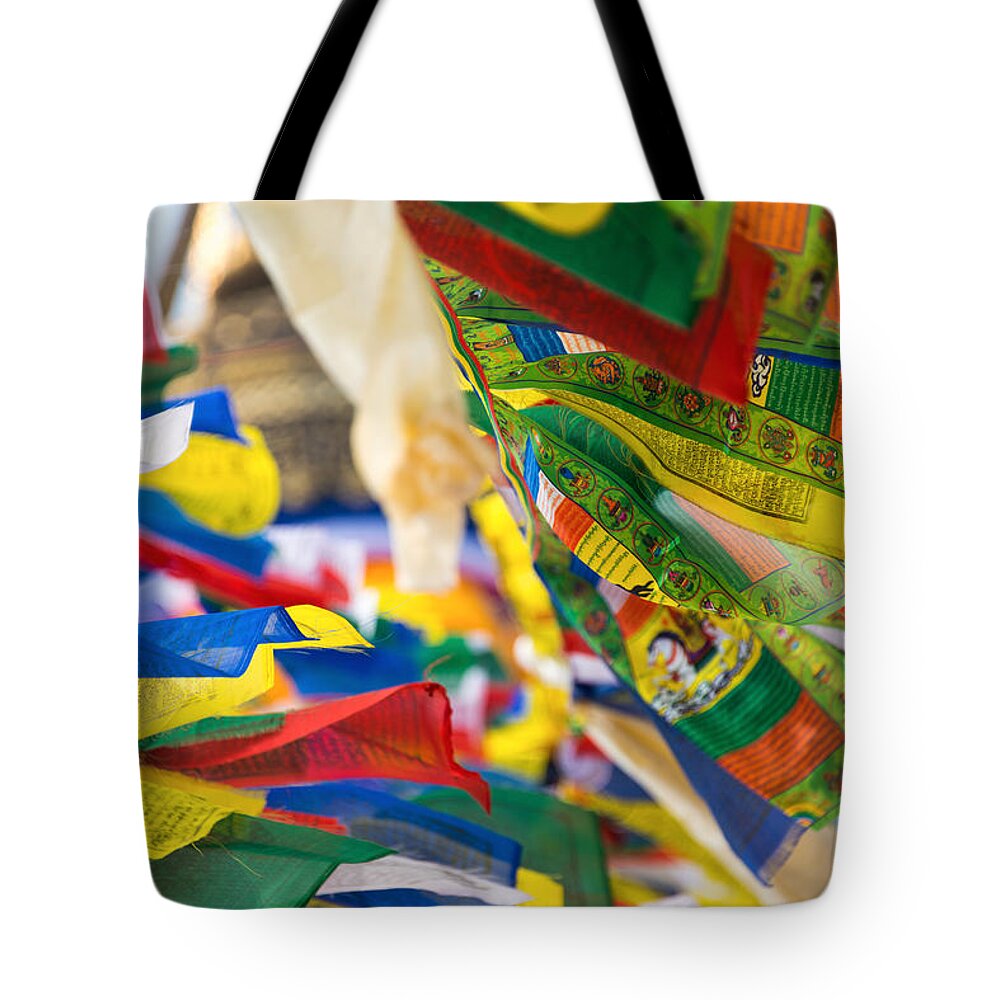 Buddhism Tote Bag featuring the photograph Prayer flags #2 by Dutourdumonde Photography