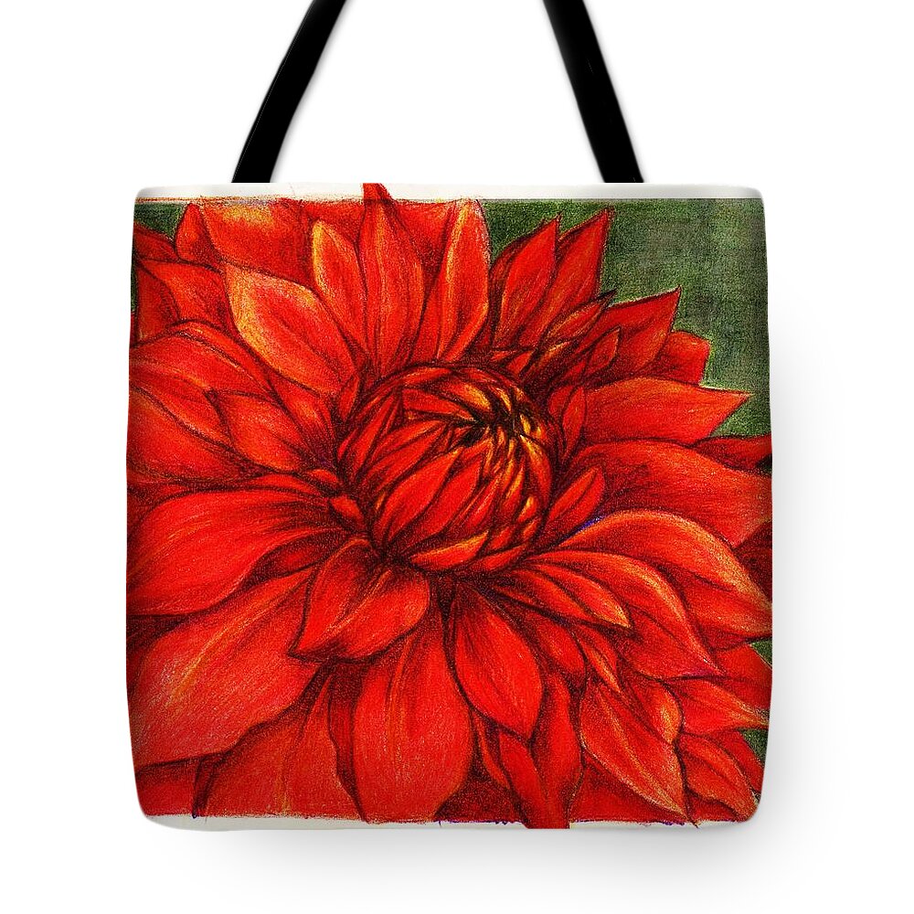 Original Art Tote Bag featuring the drawing Red mums #2 by Rae Chichilnitsky