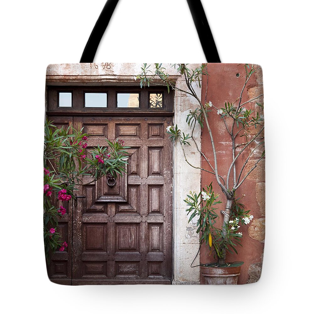Wood Tote Bag featuring the photograph Roussillon Door #2 by Brian Jannsen