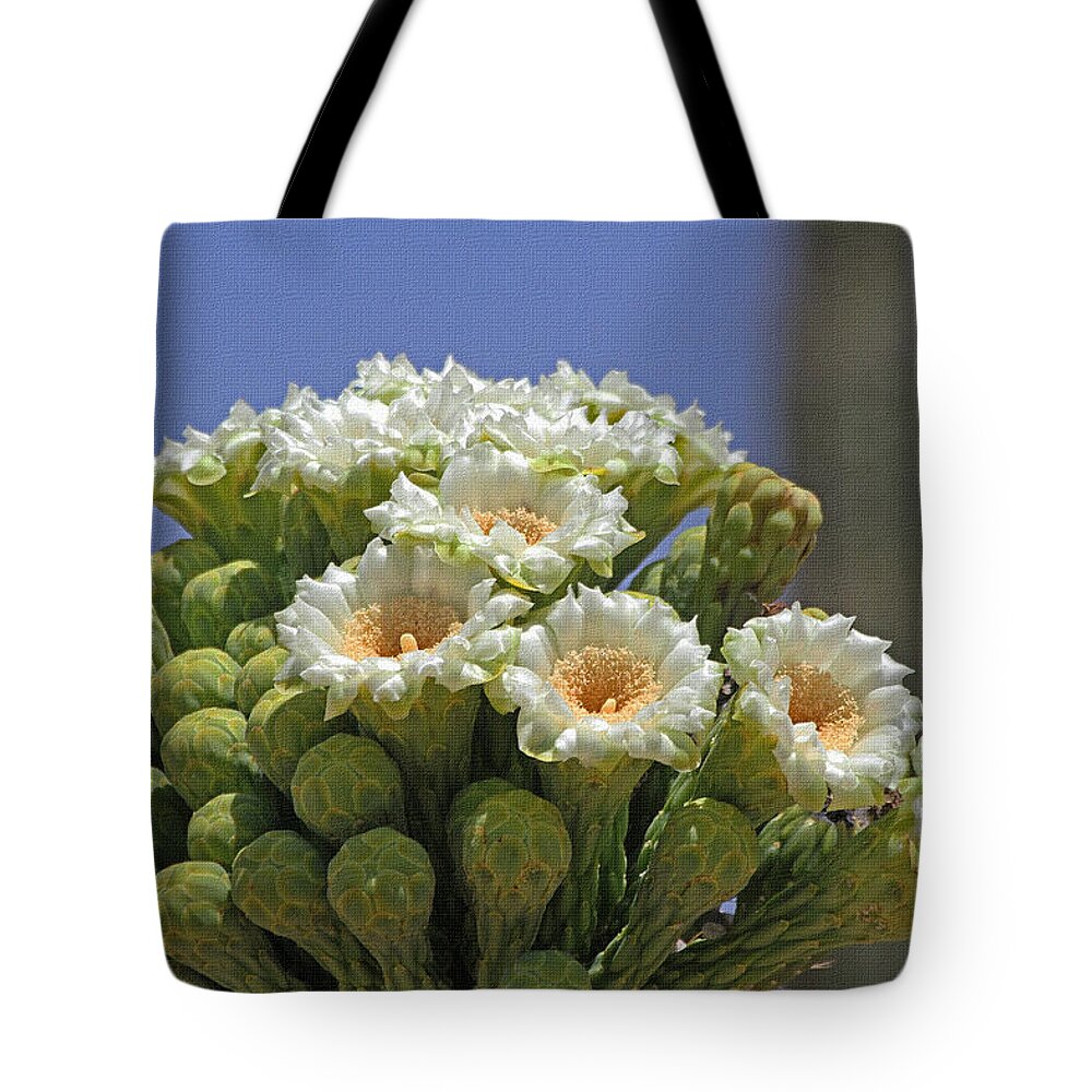 Saguaro Tote Bag featuring the photograph Saguaro Flower And Buds #3 by Tom Janca