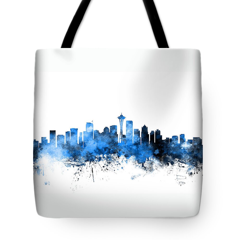 United States Tote Bag featuring the digital art Seattle Washington Skyline #6 by Michael Tompsett