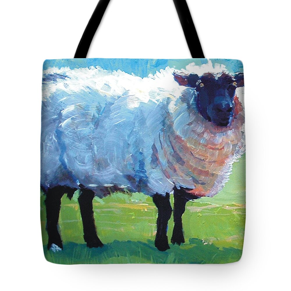 Sheep Tote Bag featuring the painting Sheep Painting #3 by Mike Jory