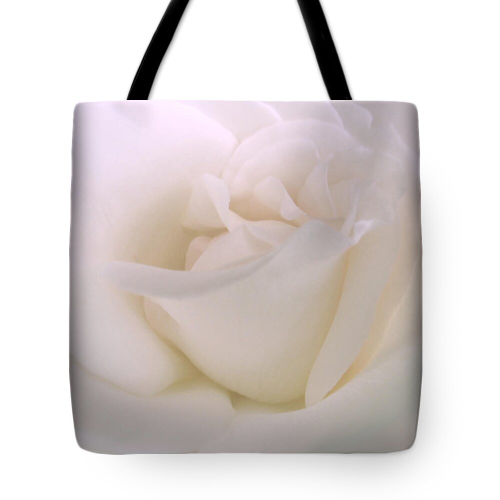 Rose Tote Bag featuring the photograph Softness of a White Rose Flower by Jennie Marie Schell
