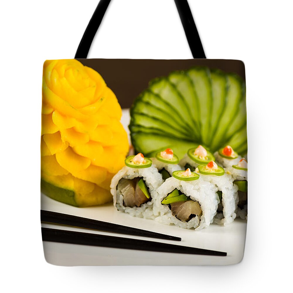 Asian Tote Bag featuring the photograph Spicy Tuna Roll by Raul Rodriguez