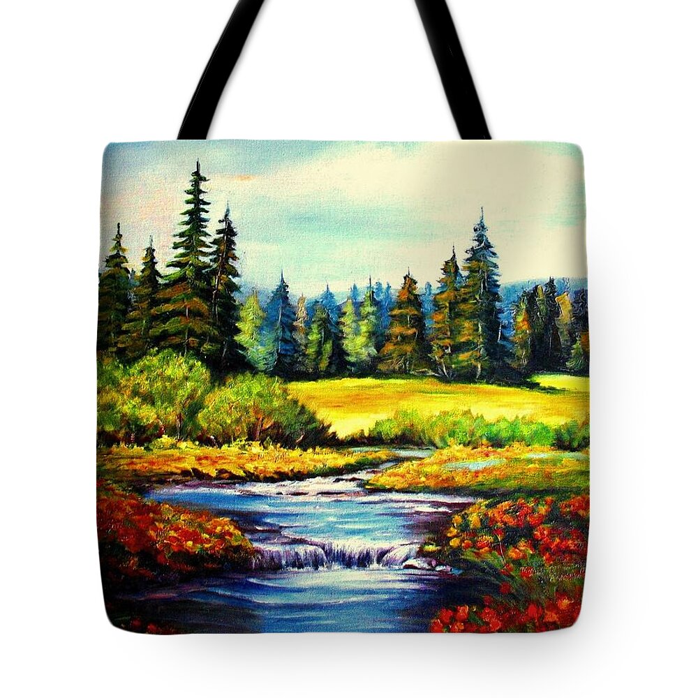 Meadow Tote Bag featuring the painting Springtime by Hazel Holland