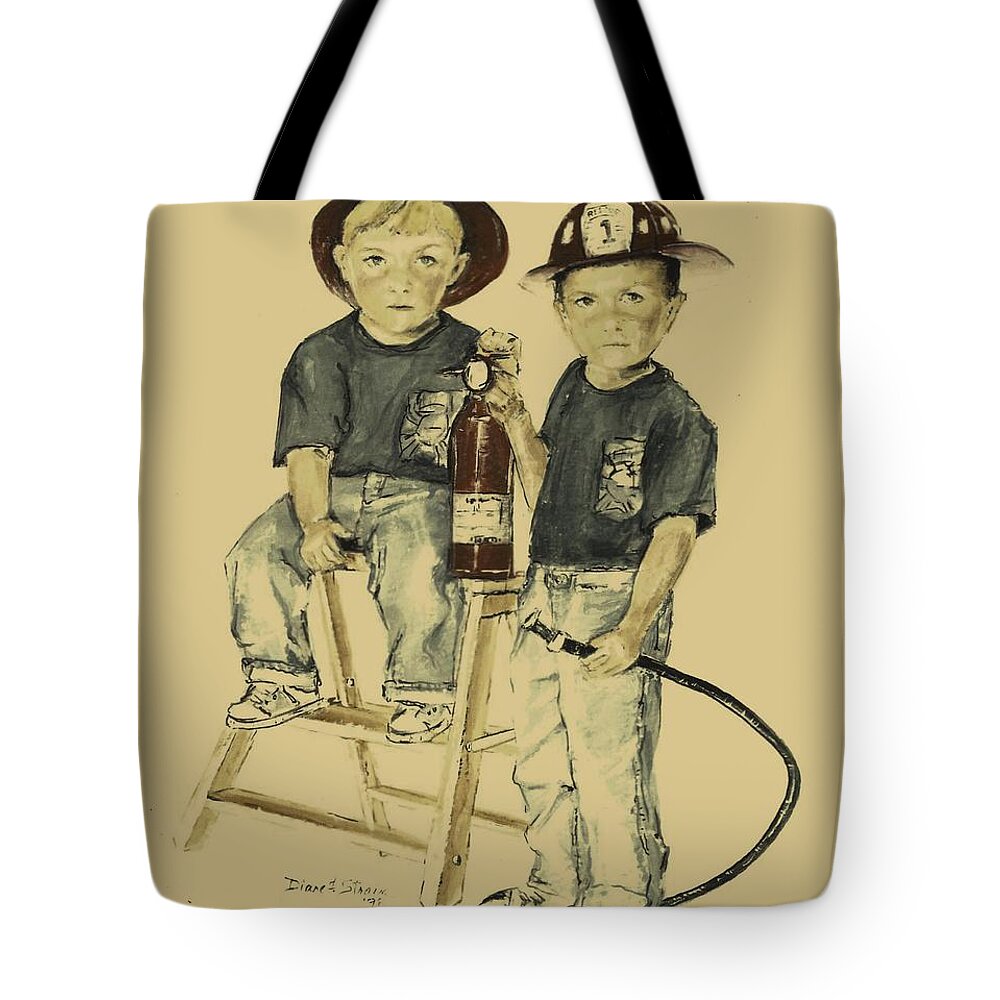  Fineartamerica.com Tote Bag featuring the painting The Firefighters Sons by Diane Strain
