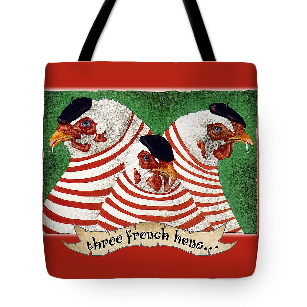 Will Bullas Tote Bag featuring the painting Three French Hens... by Will Bullas