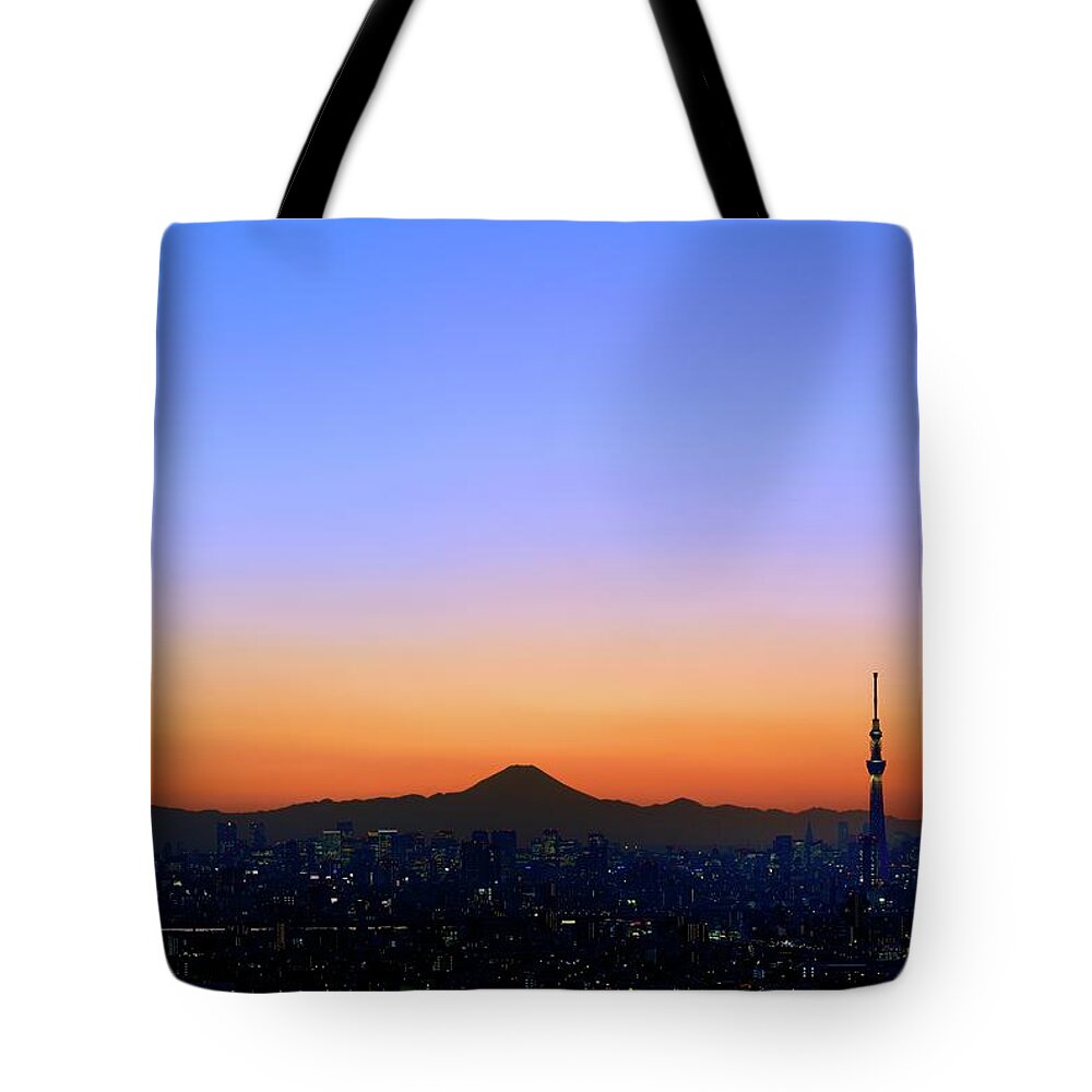 Tranquility Tote Bag featuring the photograph Tokyo Skyline At Sunset #2 by Vladimir Zakharov