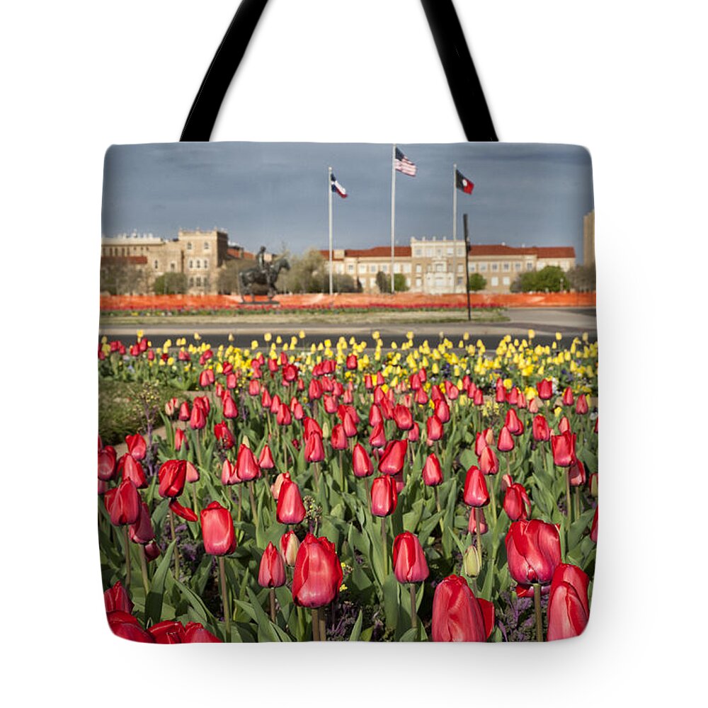 Architecture Tote Bag featuring the photograph Tulips at Texas Tech University #3 by Melany Sarafis