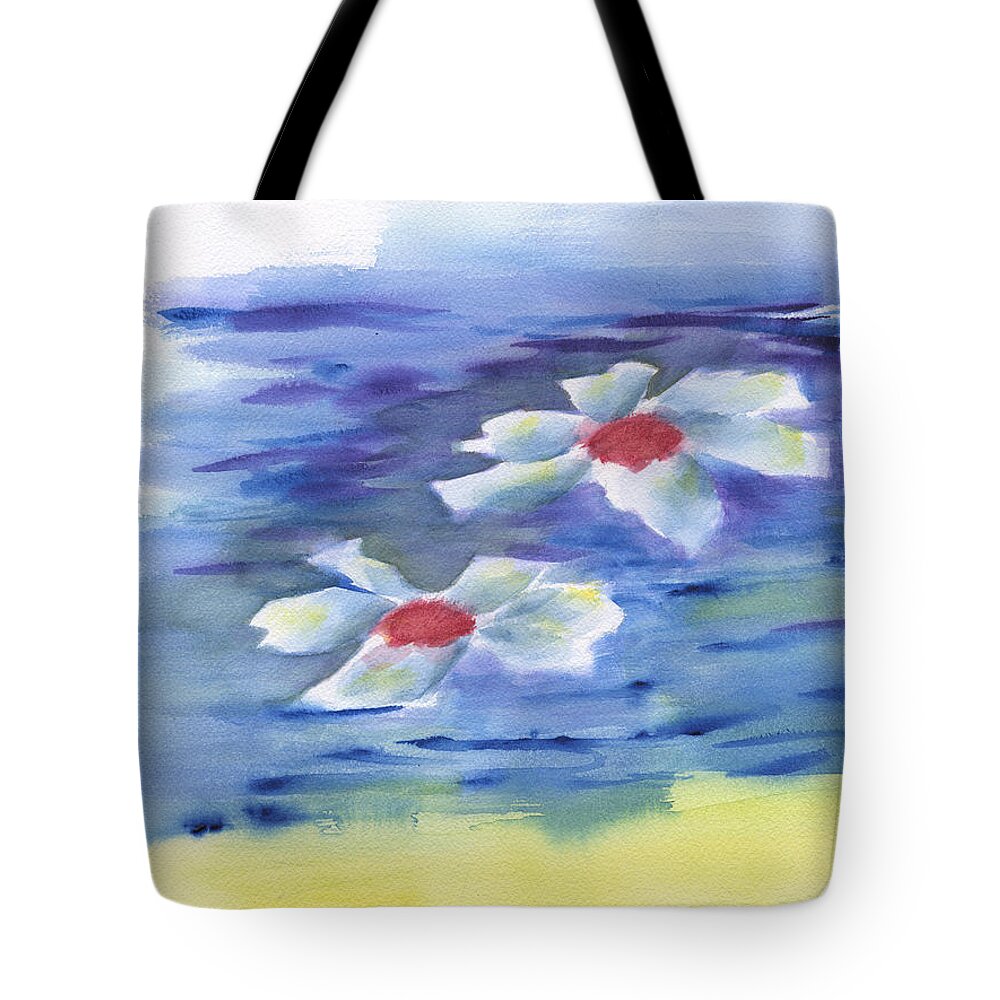 2 Water Lilies Tote Bag featuring the painting 2 Water Lilies by Frank Bright