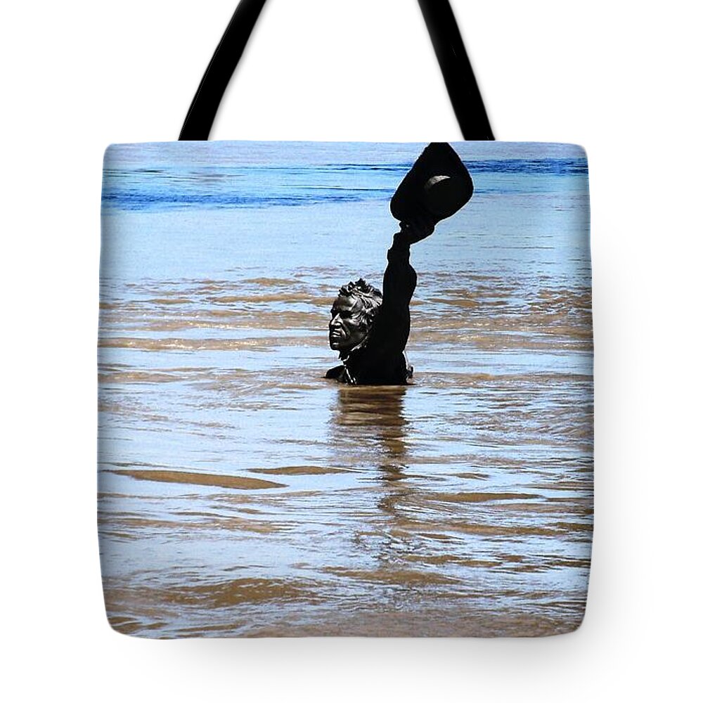 Lewis And Clark Statue Tote Bag featuring the photograph Waters Up by Kelly Awad