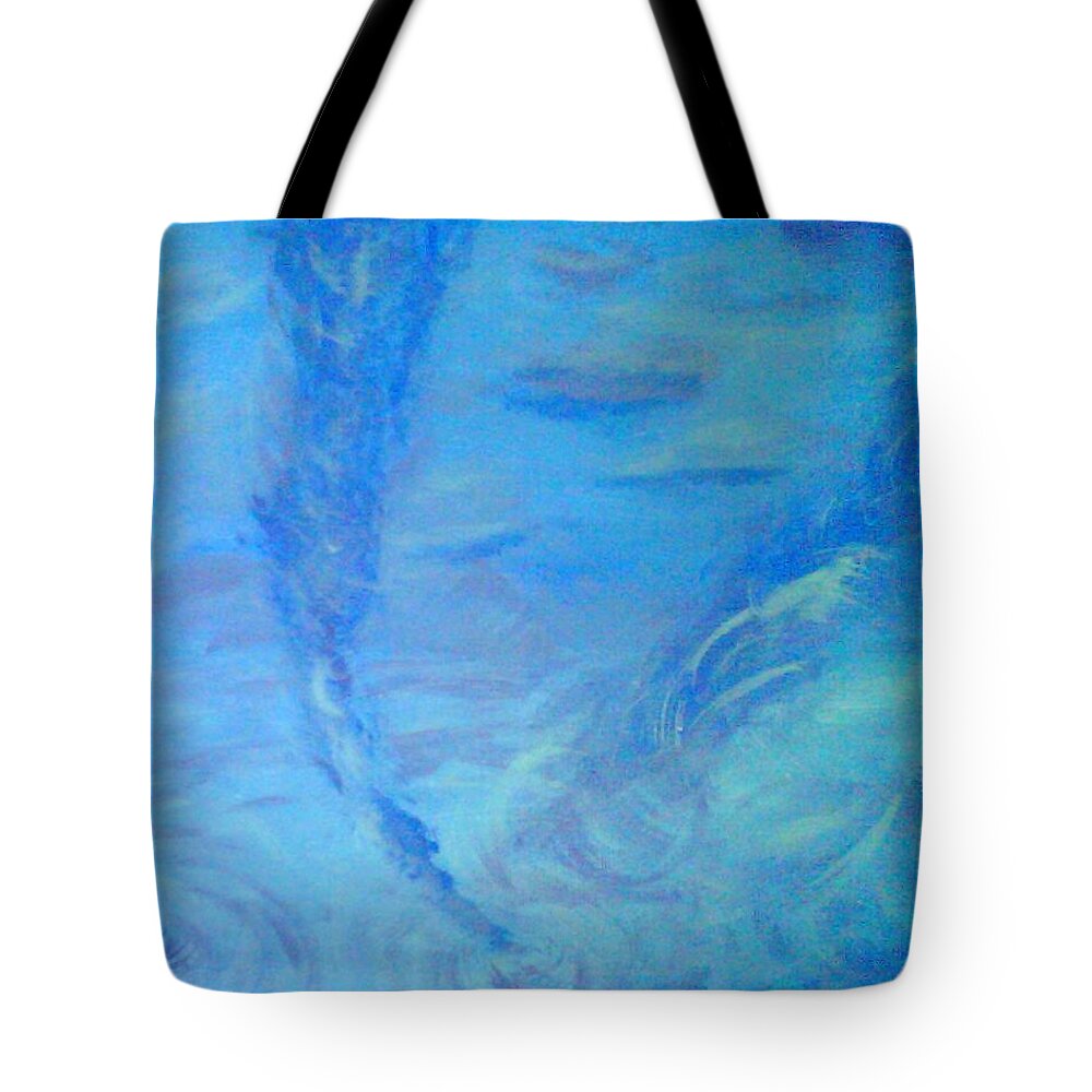 Blue Tote Bag featuring the painting Waterspouts by Suzanne Berthier