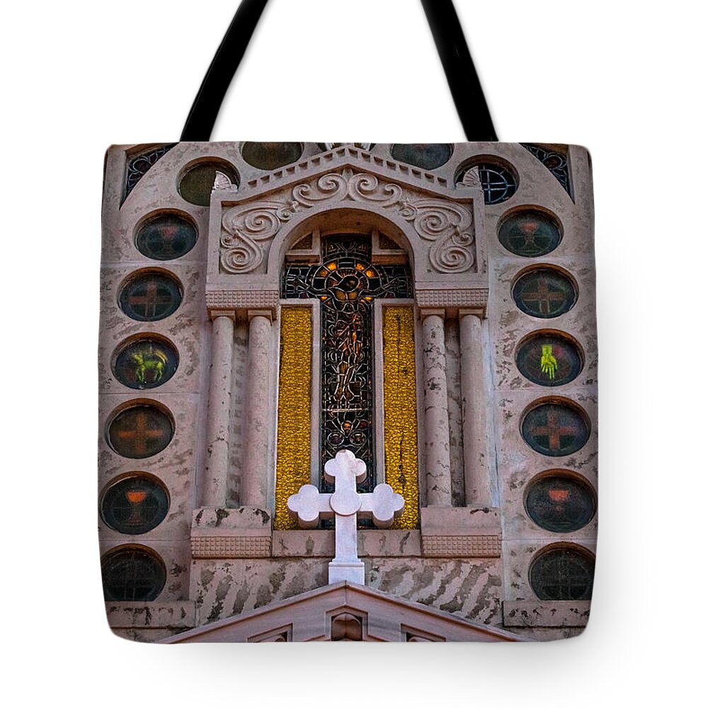 1948 Tote Bag featuring the photograph White Cross at St Sophia by Ed Gleichman
