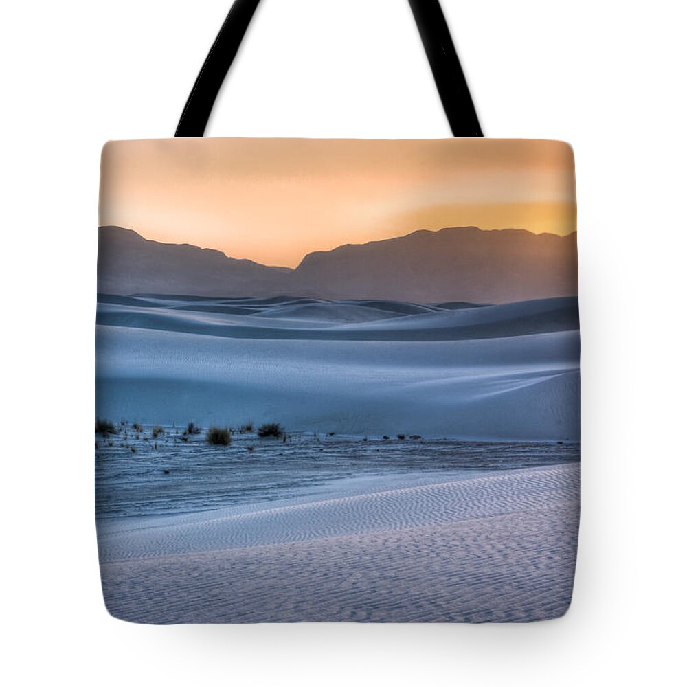 White Sands Tote Bag featuring the digital art White Sands Sunset #2 by Georgianne Giese