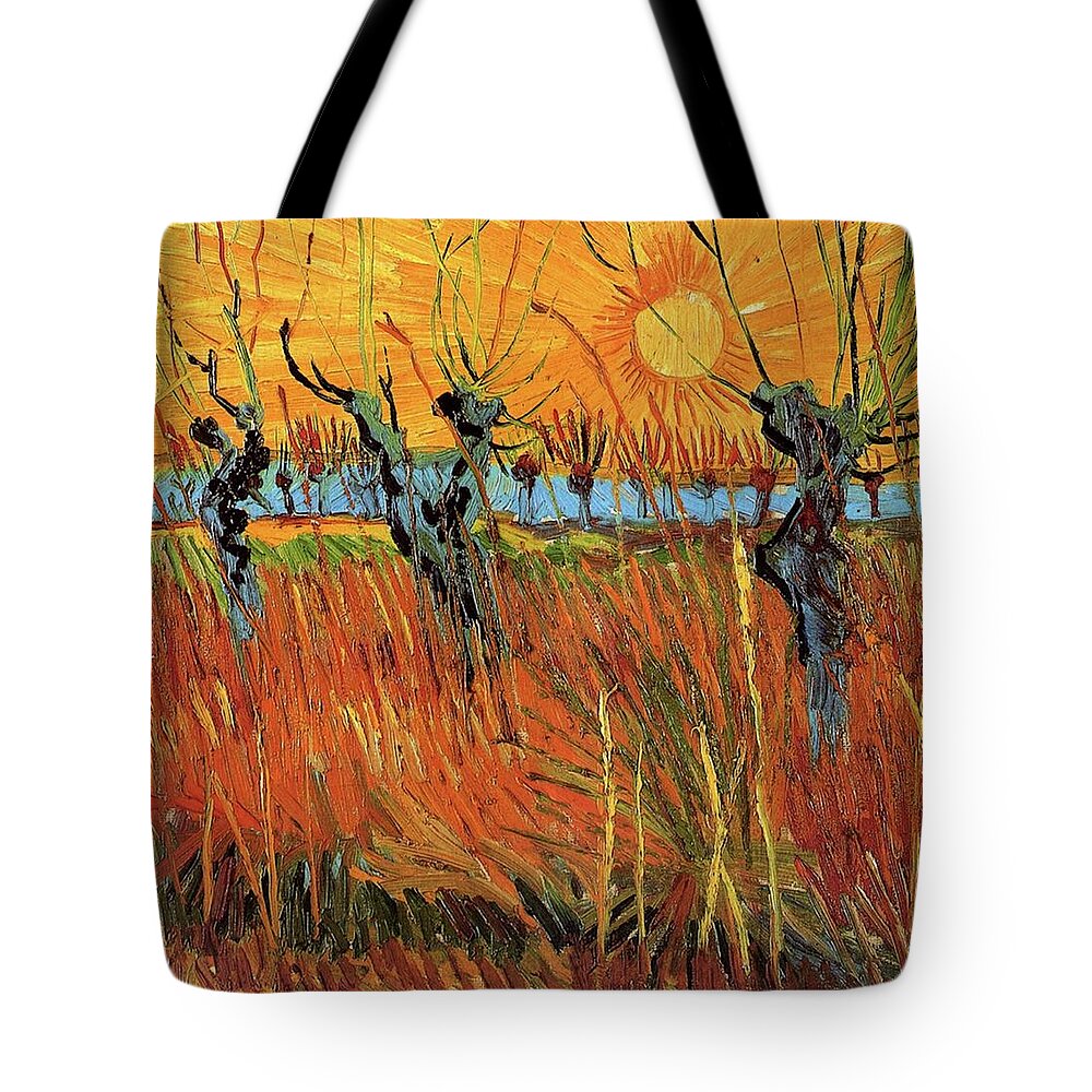 Vincent Van Gogh Tote Bag featuring the painting Willows at Sunset #6 by Vincent van Gogh