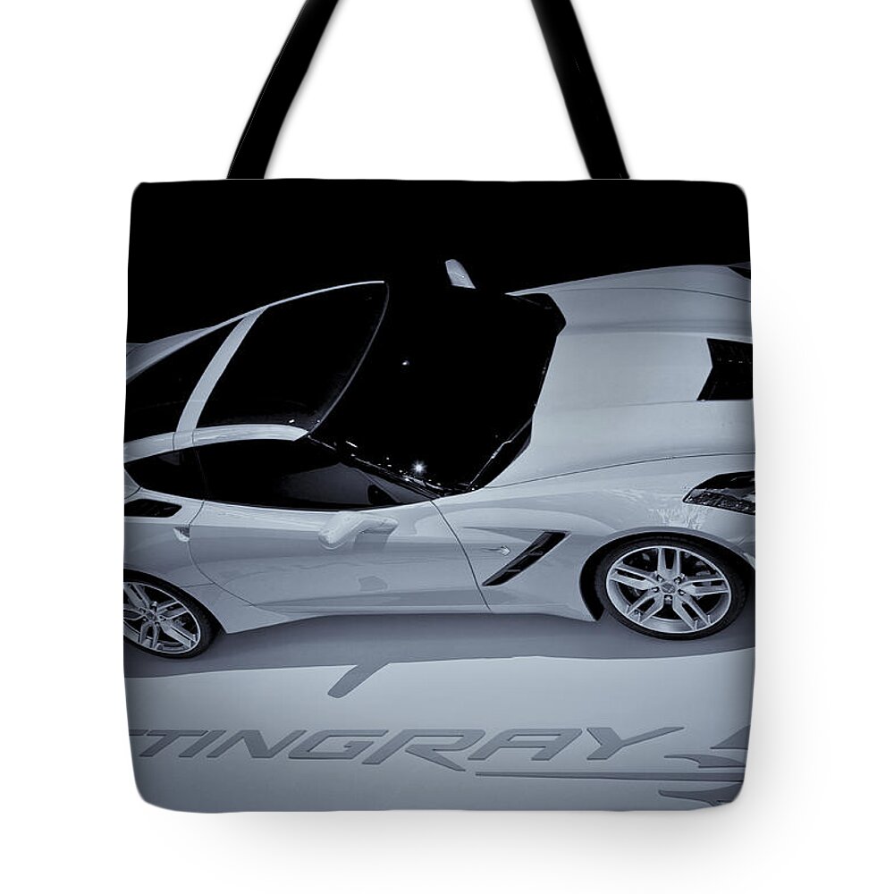 2014 Chevy Corvette Tote Bag featuring the photograph 2014 Chevy Corvette BW by Rachel Cohen