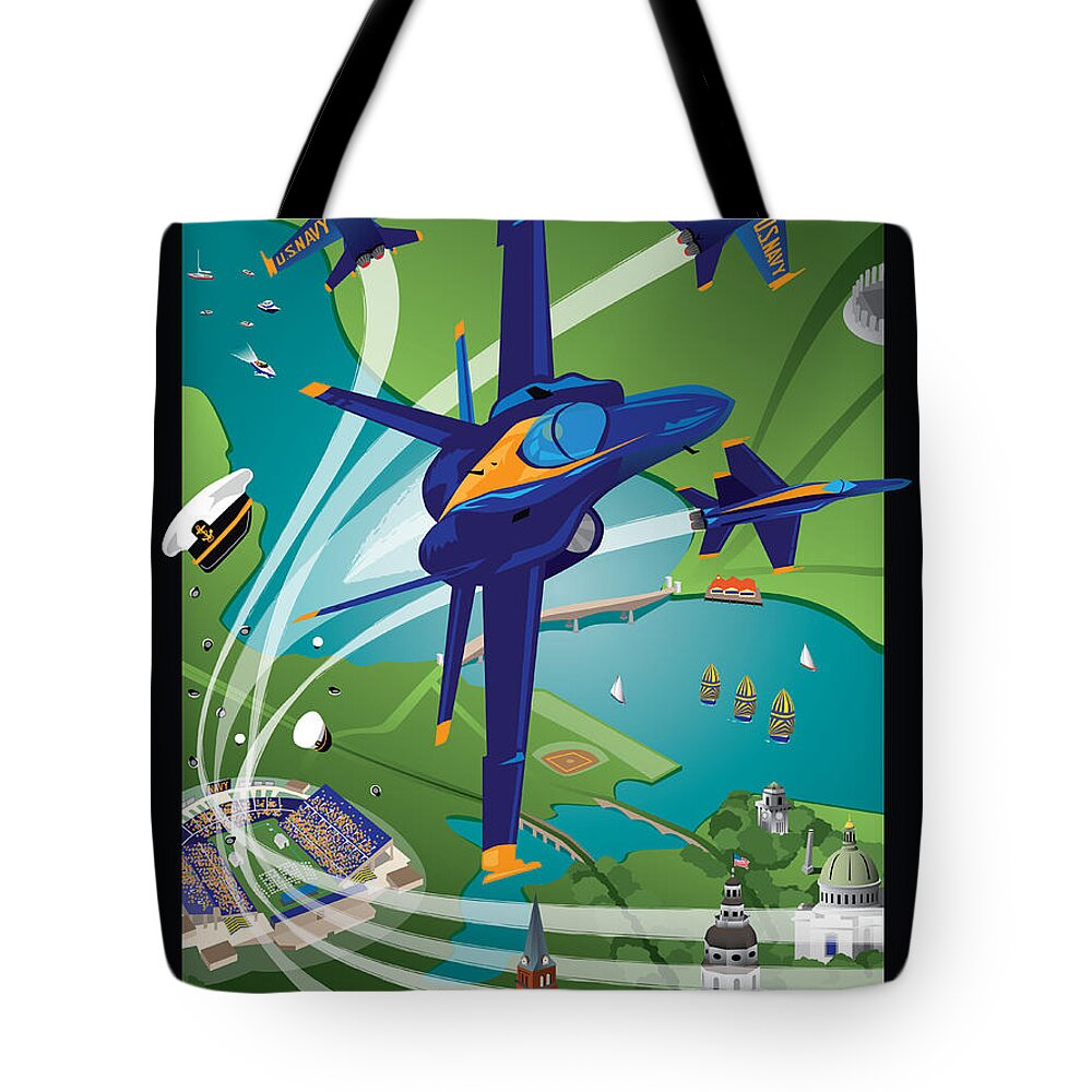 Blue Angels Tote Bag featuring the digital art 2014 USNA Commissioning Week by Joe Barsin