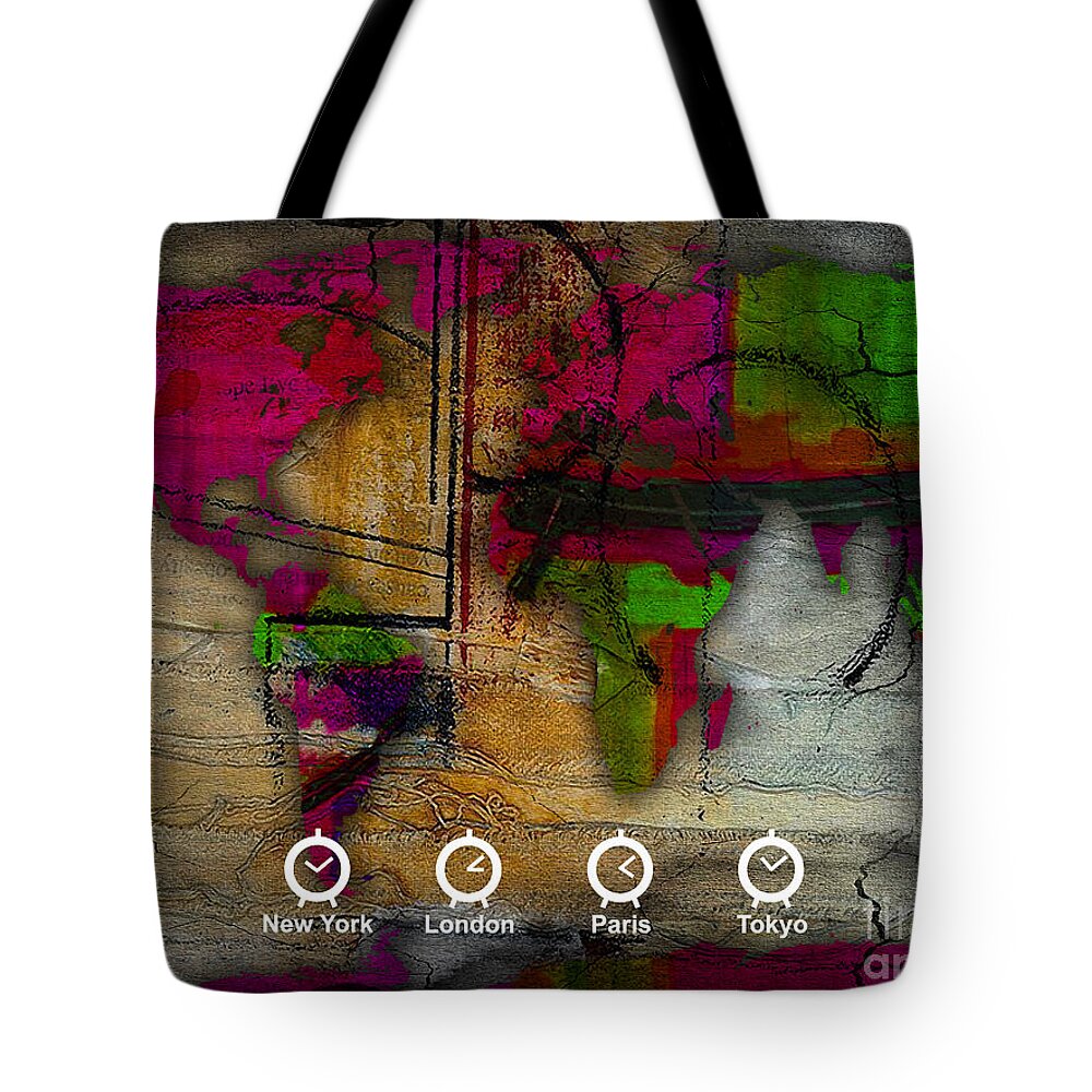 World Map Tote Bag featuring the mixed media World Map Watercolor #22 by Marvin Blaine