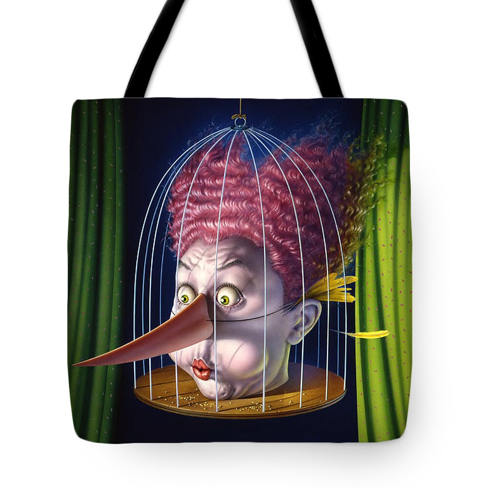 Bird Tote Bag featuring the painting 24th Annual Waxdeck's Bird Calling Contest by Mark Fredrickson