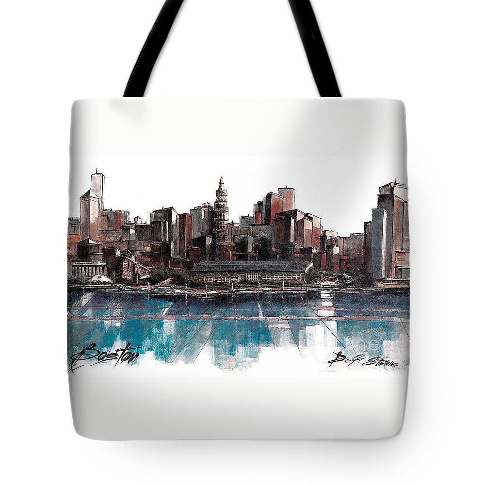 Fineartamerica.com Tote Bag featuring the painting Boston Skyline #2 by Diane Strain