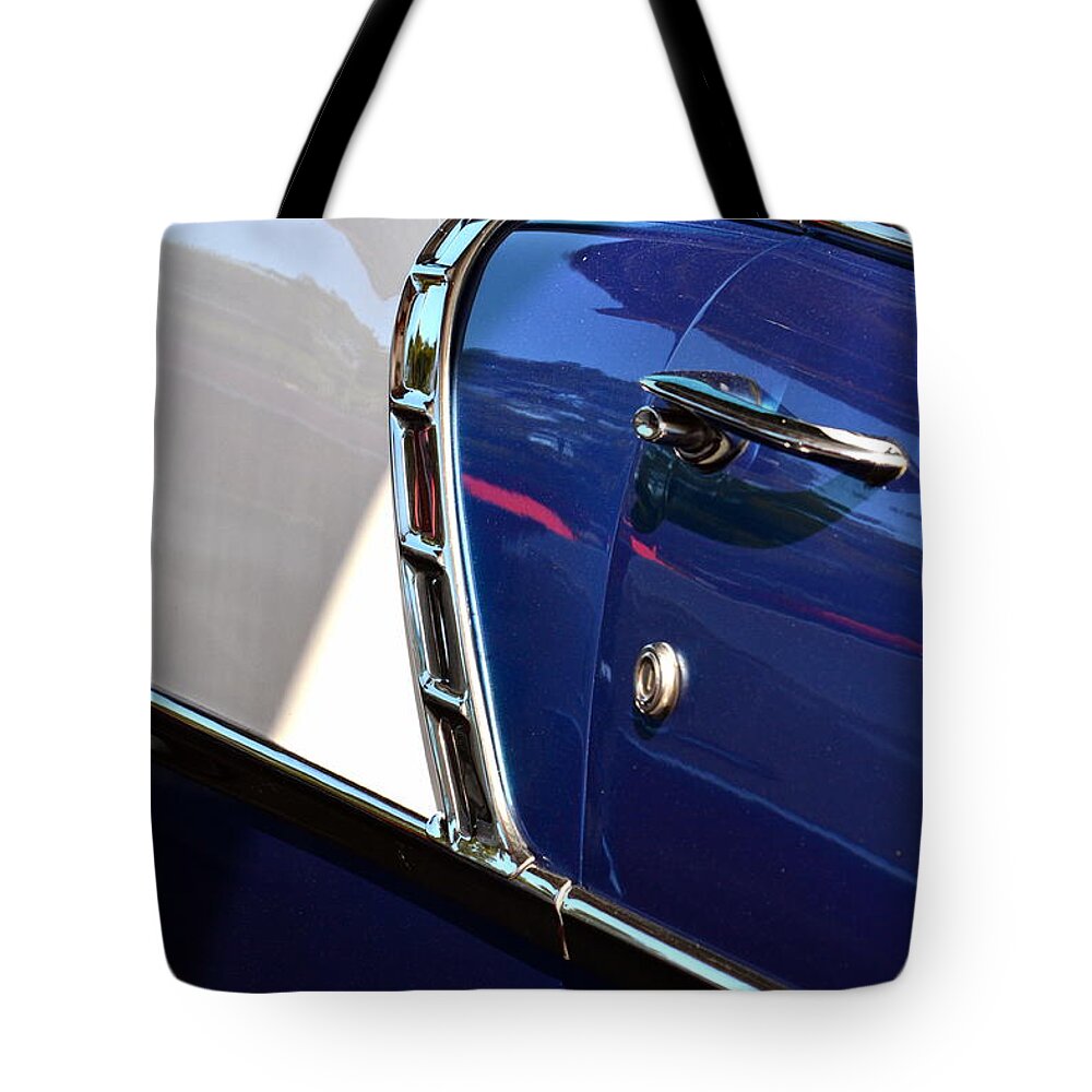 Chevy Tote Bag featuring the photograph Purple and White Chevy by Dean Ferreira