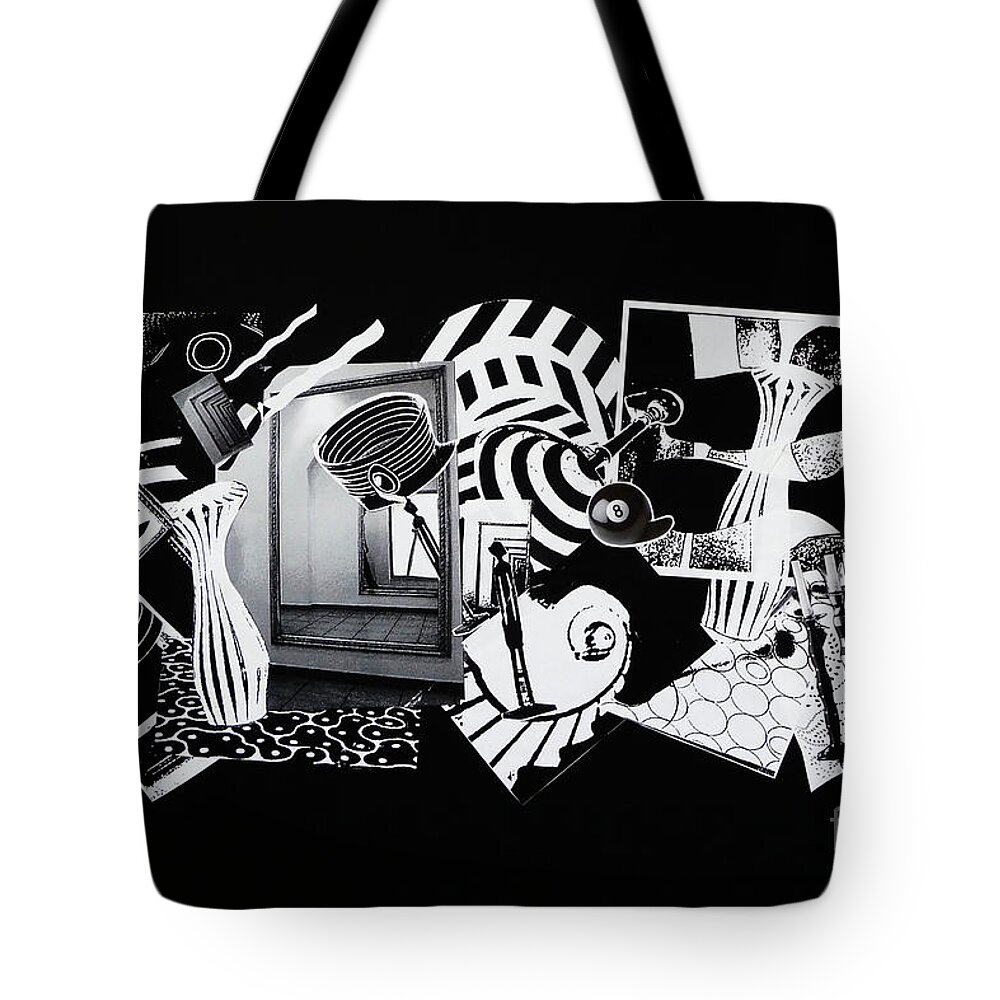 Abstract Tote Bag featuring the mixed media 2D Elements in Black and White by Xueling Zou