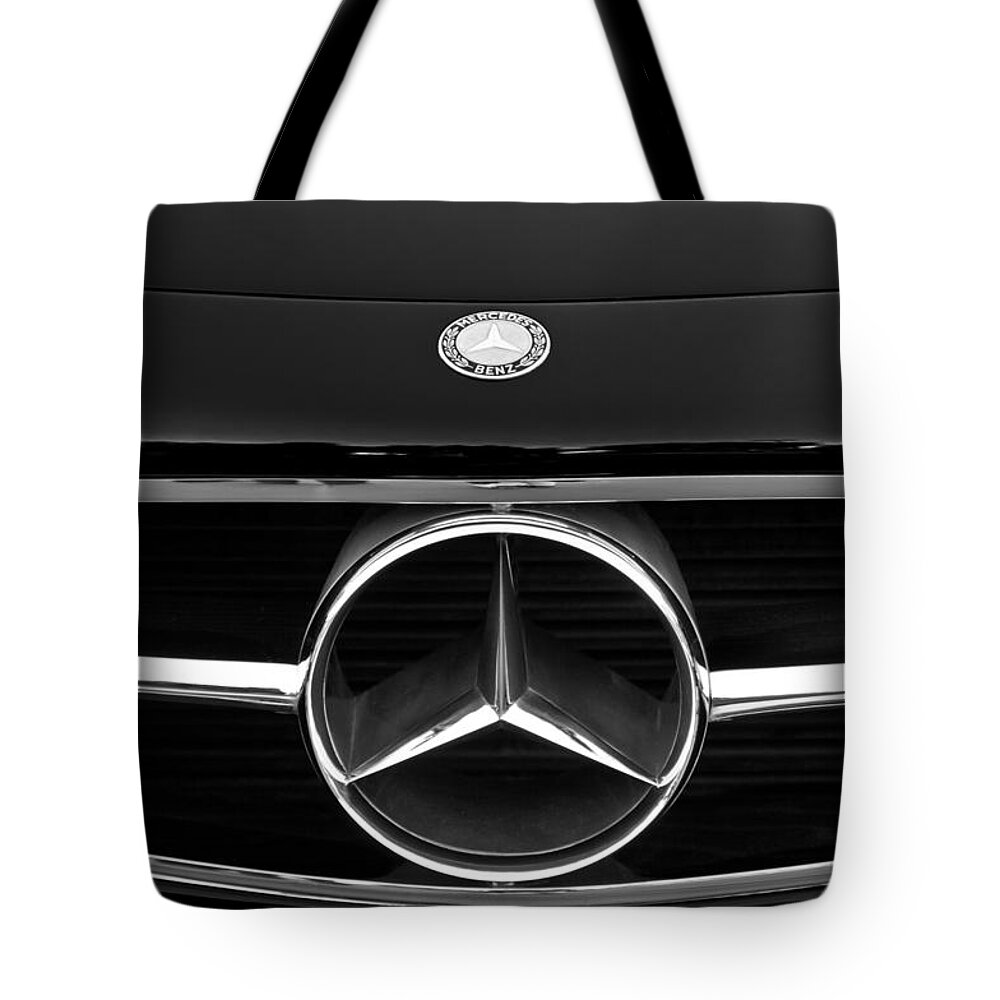 300 Mercedes-benz Sl Roadster Hood Emblem Tote Bag featuring the photograph 300 Mercedes-benz Sl Roadster Hood Emblem by Jill Reger