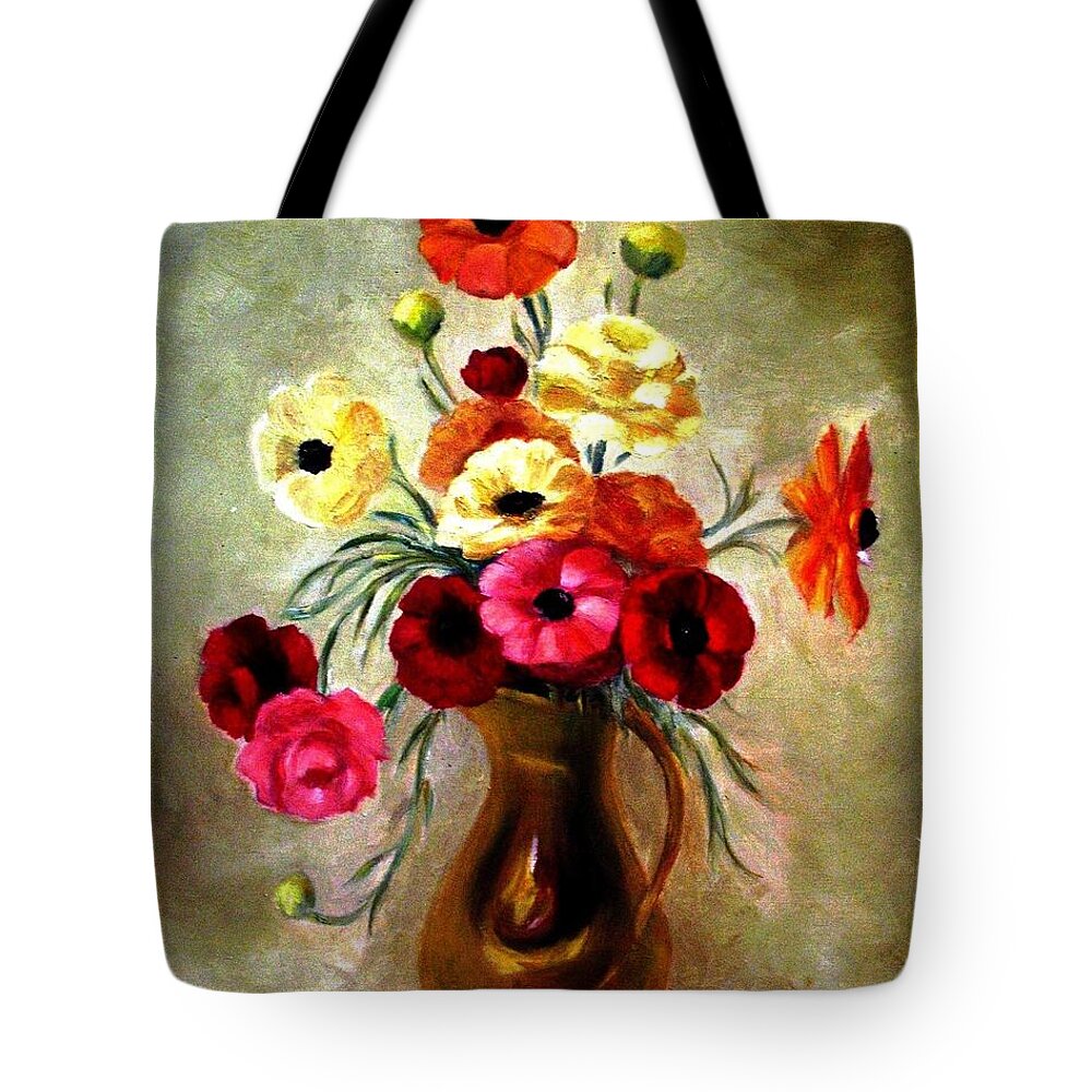 Vase Of Flowers Tote Bag featuring the painting Basking in the Light by Hazel Holland