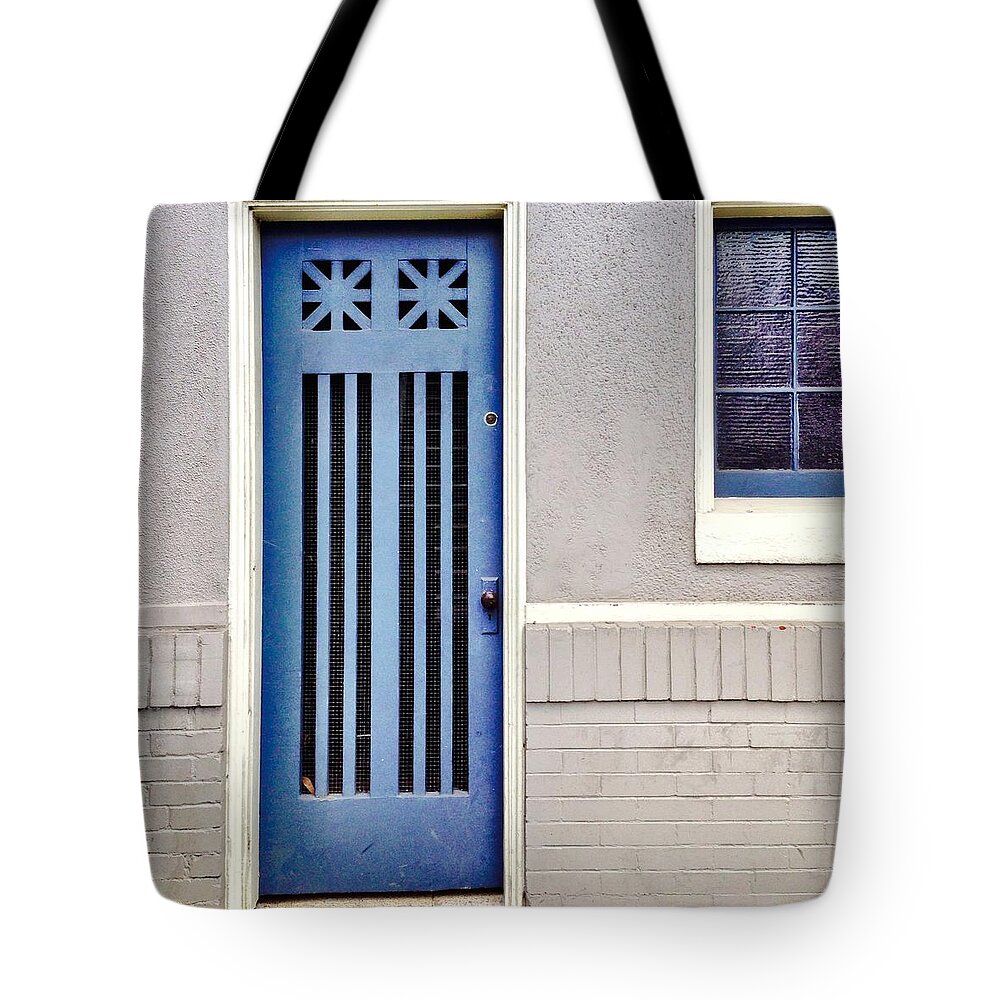 Blue Door Tote Bag featuring the photograph Blue Door by Julie Gebhardt