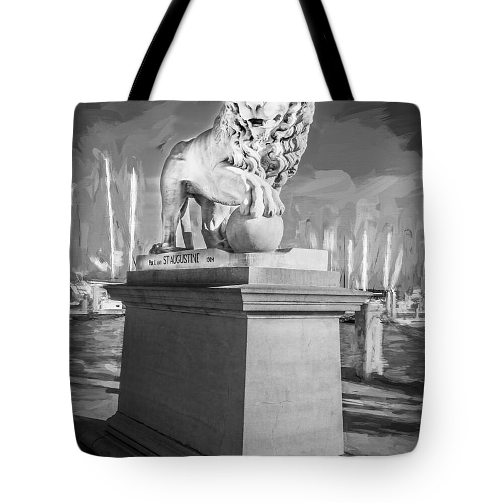 Bridge Of Lions Tote Bag featuring the photograph Bridge of Lions St Augustine Florida Painted BW #3 by Rich Franco