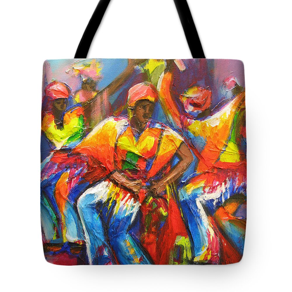 Carnival Tote Bag featuring the painting Carnival Jump Up by Cynthia McLean