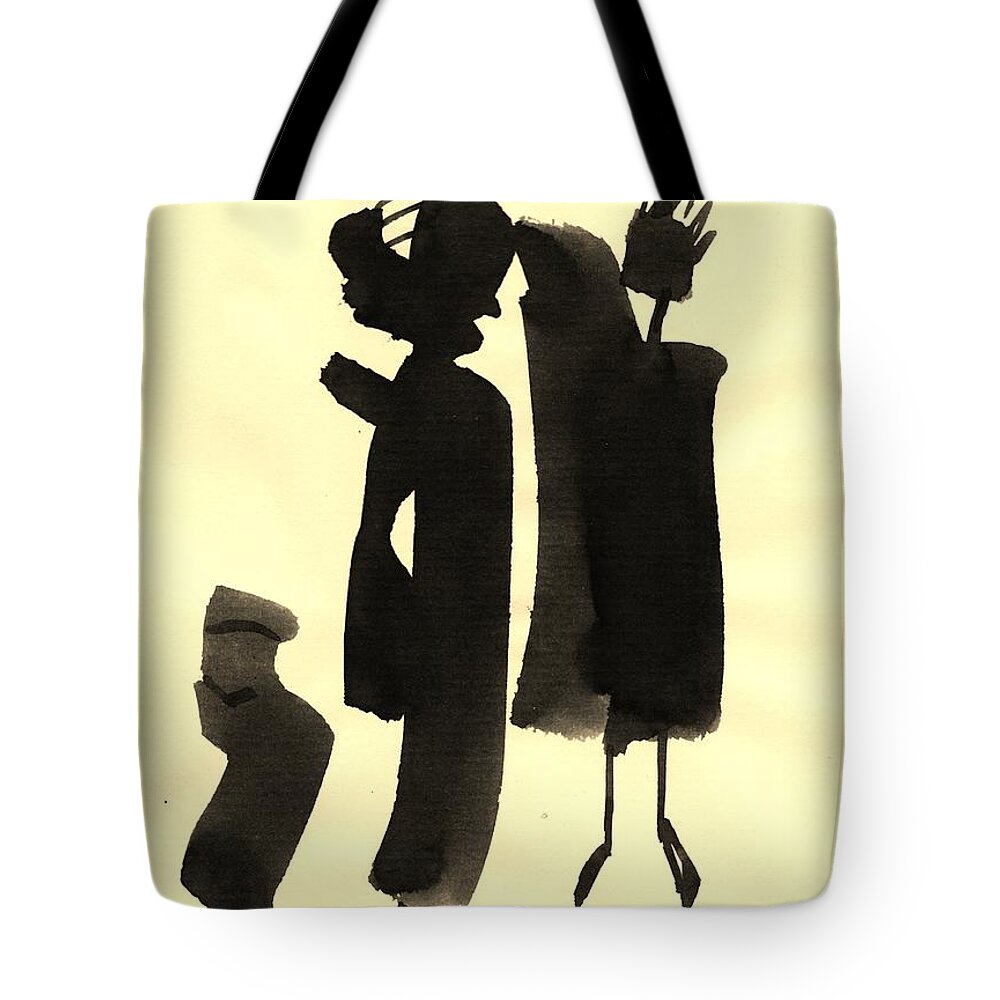 King Tote Bag featuring the drawing 3 Figures by Karina Plachetka